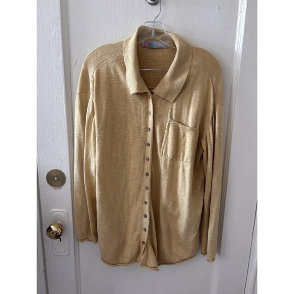 Free People Yellow Two Piece Button Up Sweater Short Set Ribbed | XS - Picture 7 of 7